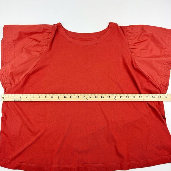 Old Navy Short Sleeve Rust Orange Flutter Sleeve Combination Top Size 2X - Picture 9 of 12